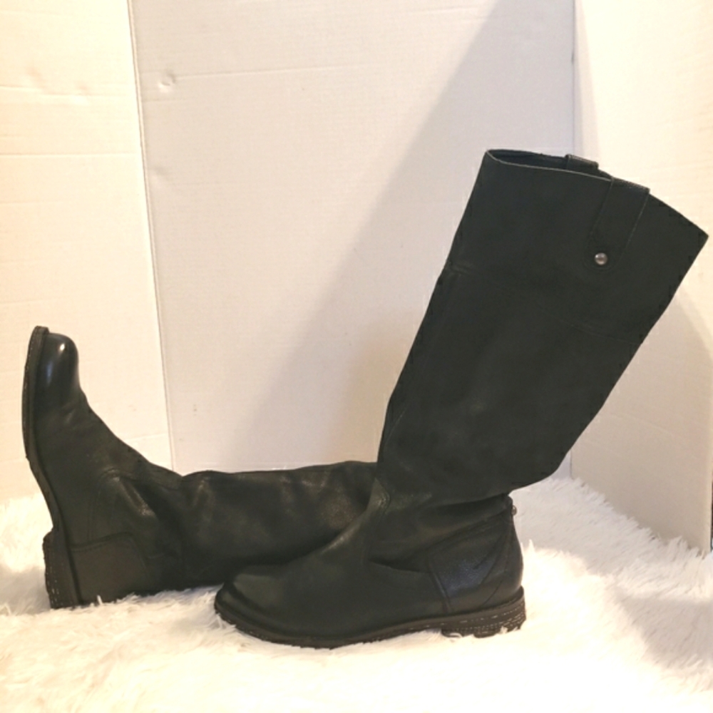 COPY - OTBT Women 7 Boots Tall Knee High Pull On Black Leather Shoes Low Heel P… - Picture 9 of 15